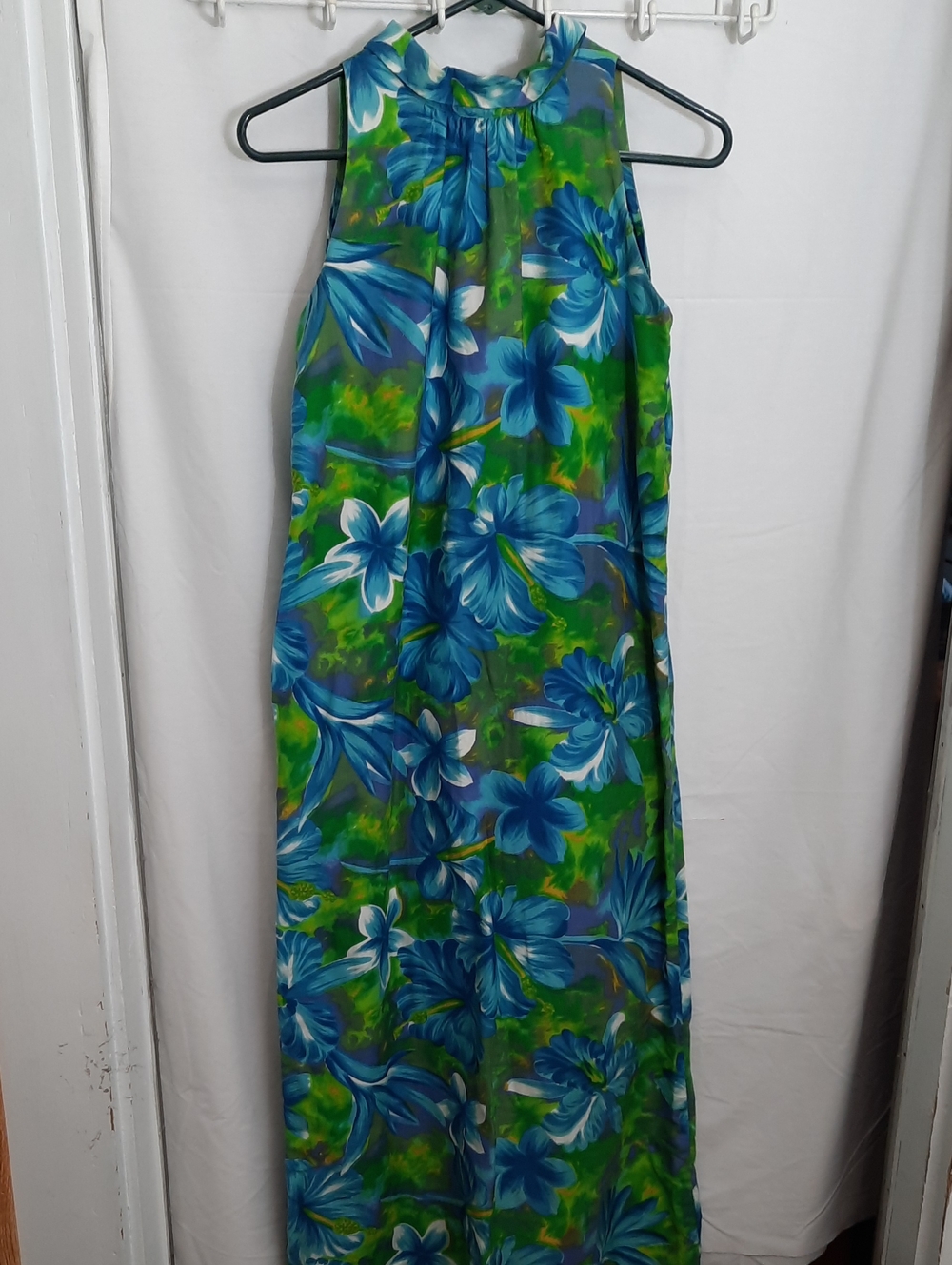 Fashions Of Hawaii Tropical Maxi Dress in Blue & Green Floral